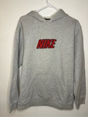 Nike Gray Hoodie with Red NIKE Chest Logo